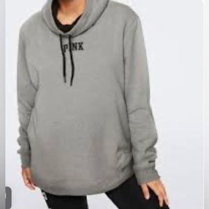 PINK VICTORIA'S SECRET Gray Embroidered PINK logo Sherpa Lined Sweatshirt M